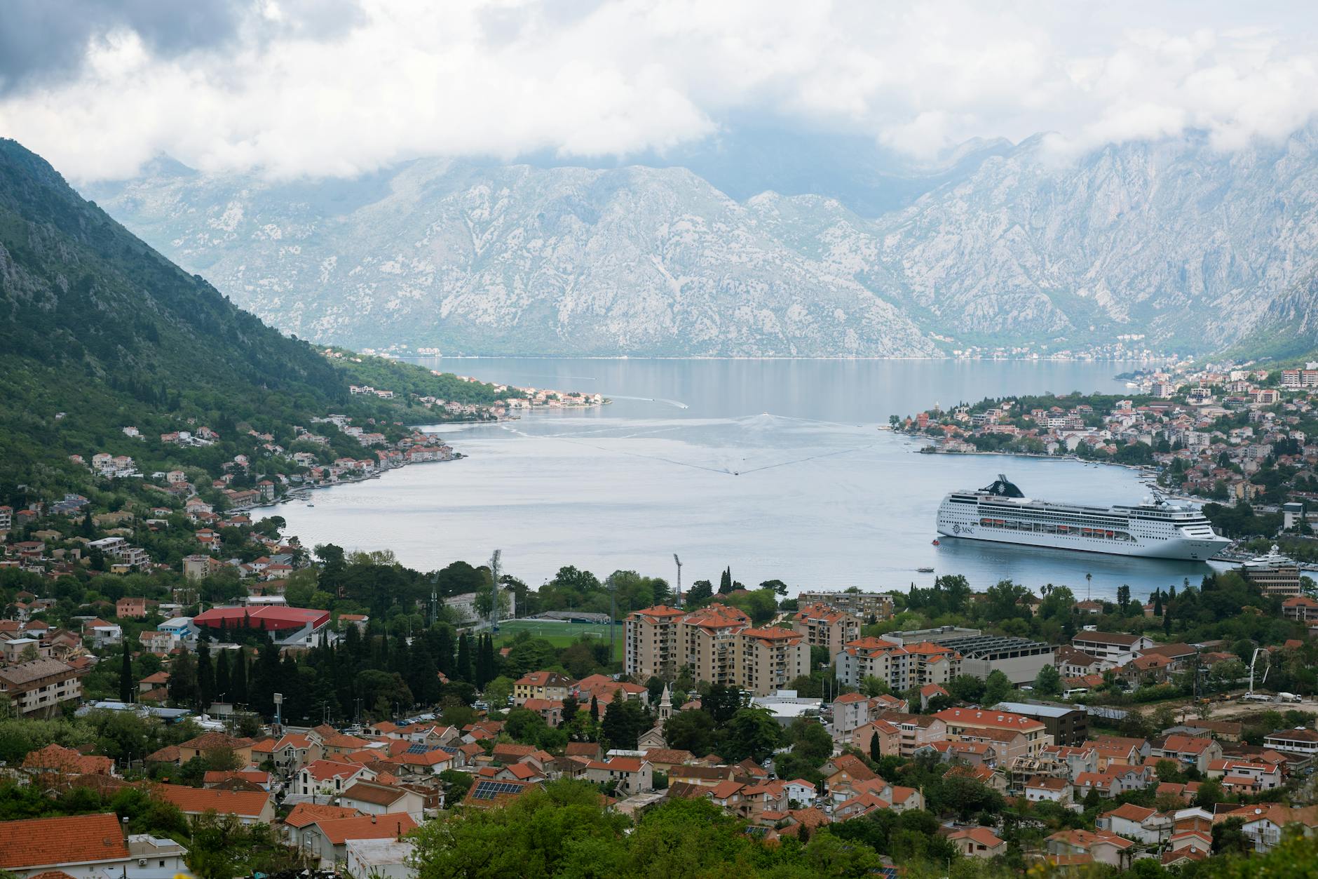Bay of Kotor, Montenegro - red rooftops against turquoise water