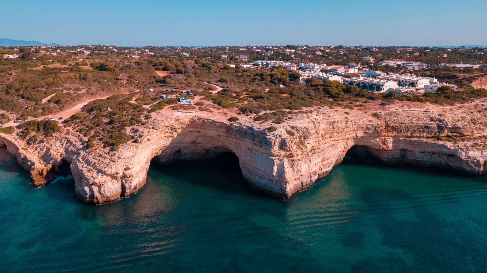 Benagil cave and the coastal cliffs from above