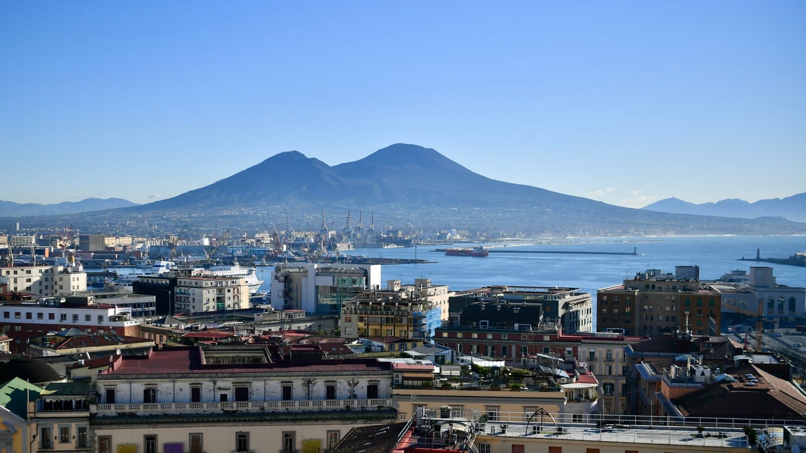 The Bay of Naples with Mount Vesuvius rising behind the city.