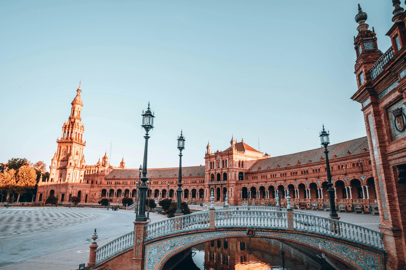 Plaza de Espana in Seville at golden hour